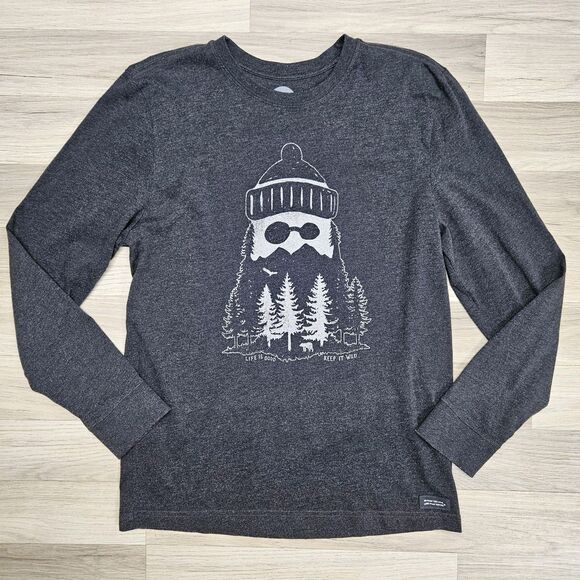 Life Is Good Mens Gray Crusher Tee Longsleeve Keep It Wild Mountain Man Size... - Picture 1 of 9